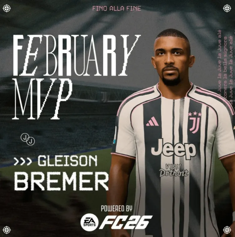 开云体育-尤文官方：布雷默当选队内2月最佳球员，5场比赛打进2球